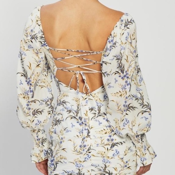 BEC + BRIDGE Lavender Bay Floral Ruched Lace Up Mini Dress US 6 - Picture 4 of 15